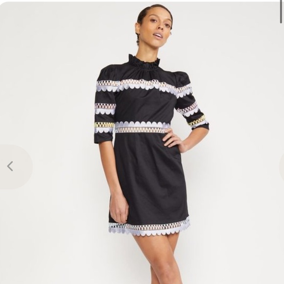 Cynthia Rowley Whitley Scallop Embroidered Black Dress - Picture 2 of 8